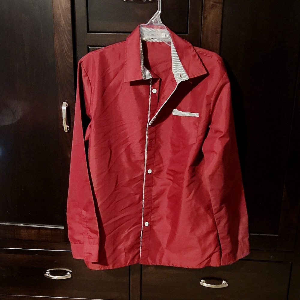 Pologize Men's Maroon Button Down Dress Shirt With Contrast Details Sz. L